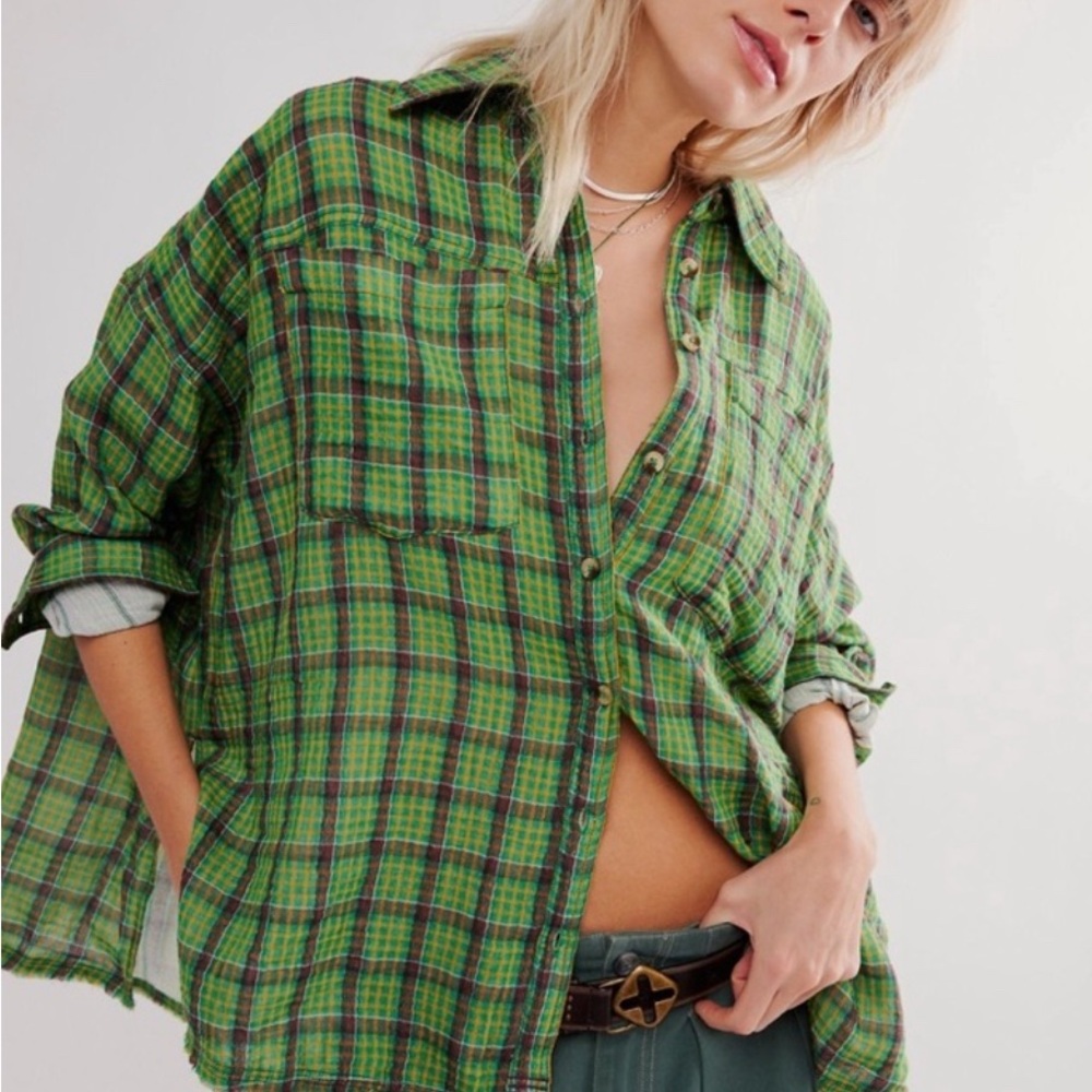 NWT Free People Cardiff Plaid Buttondown
